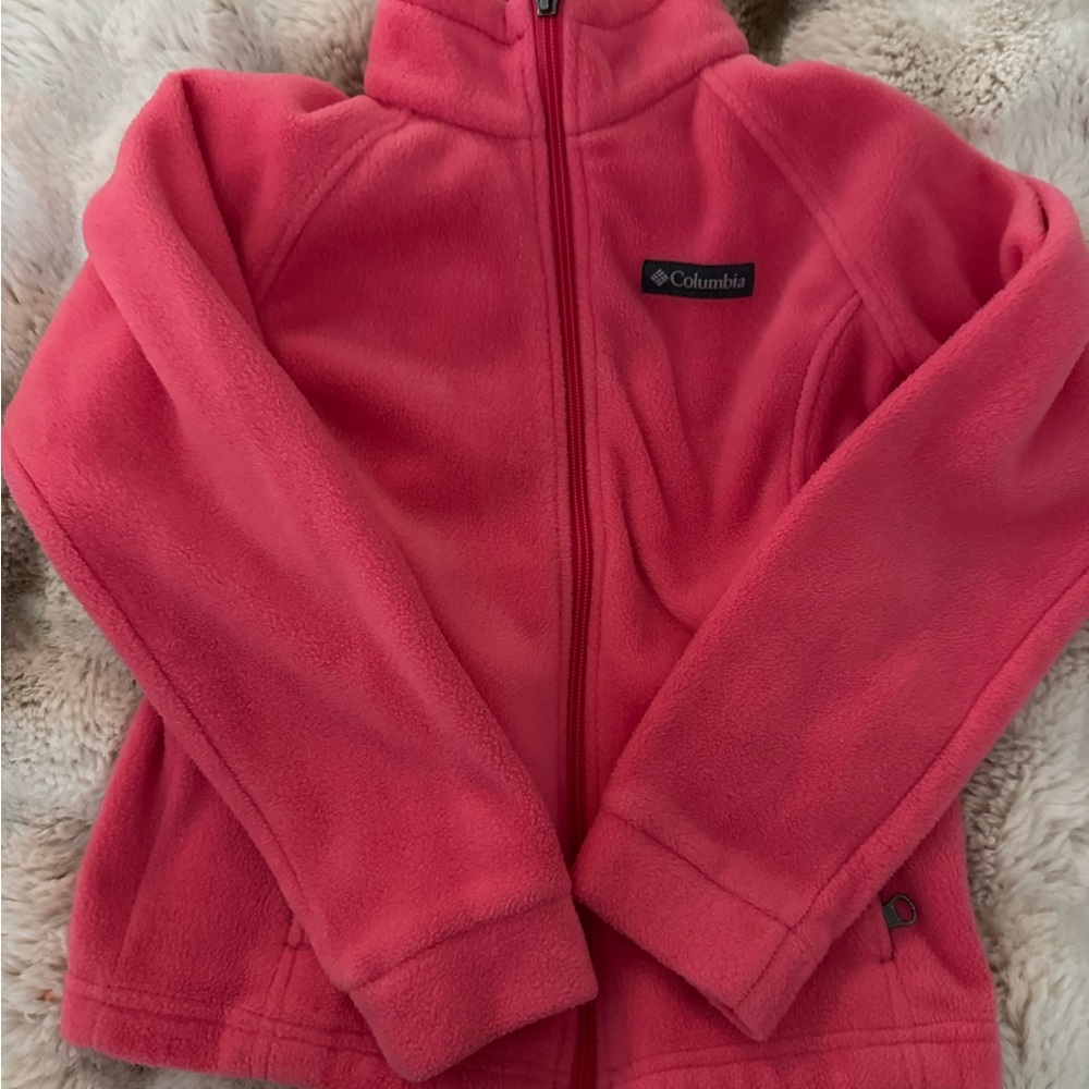 Columbia Pink Puffer Jacket Full Zip Stand-Up Collar